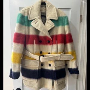 Vintage 1960s Hudson’s Bay Company Wool Peacoat Mackinaw Belt Stripe Jac…